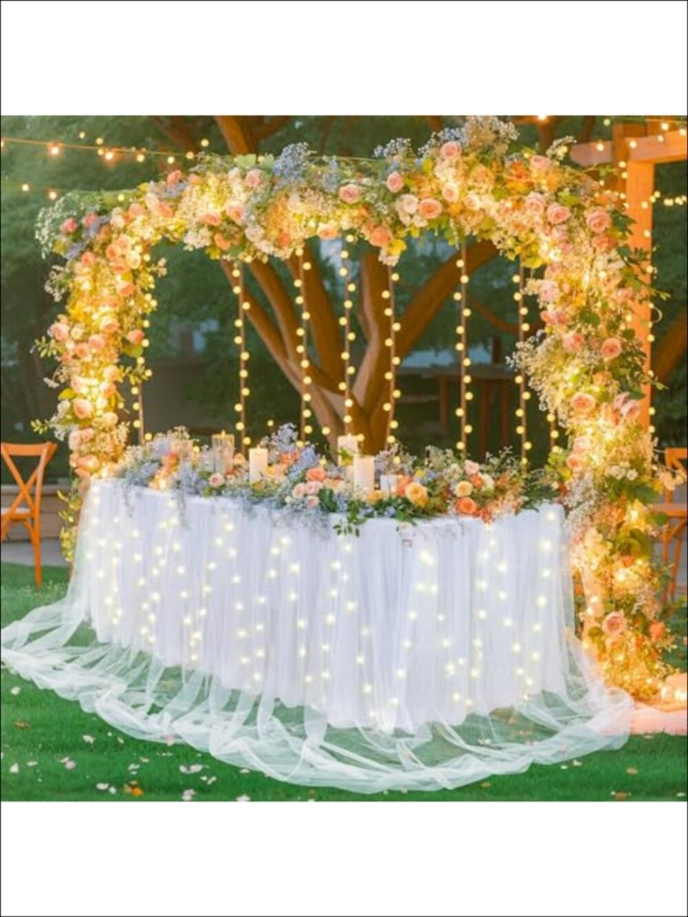 Tulle Tutu Table Skirt 14ft LED Light String for Rectangle Round Tables